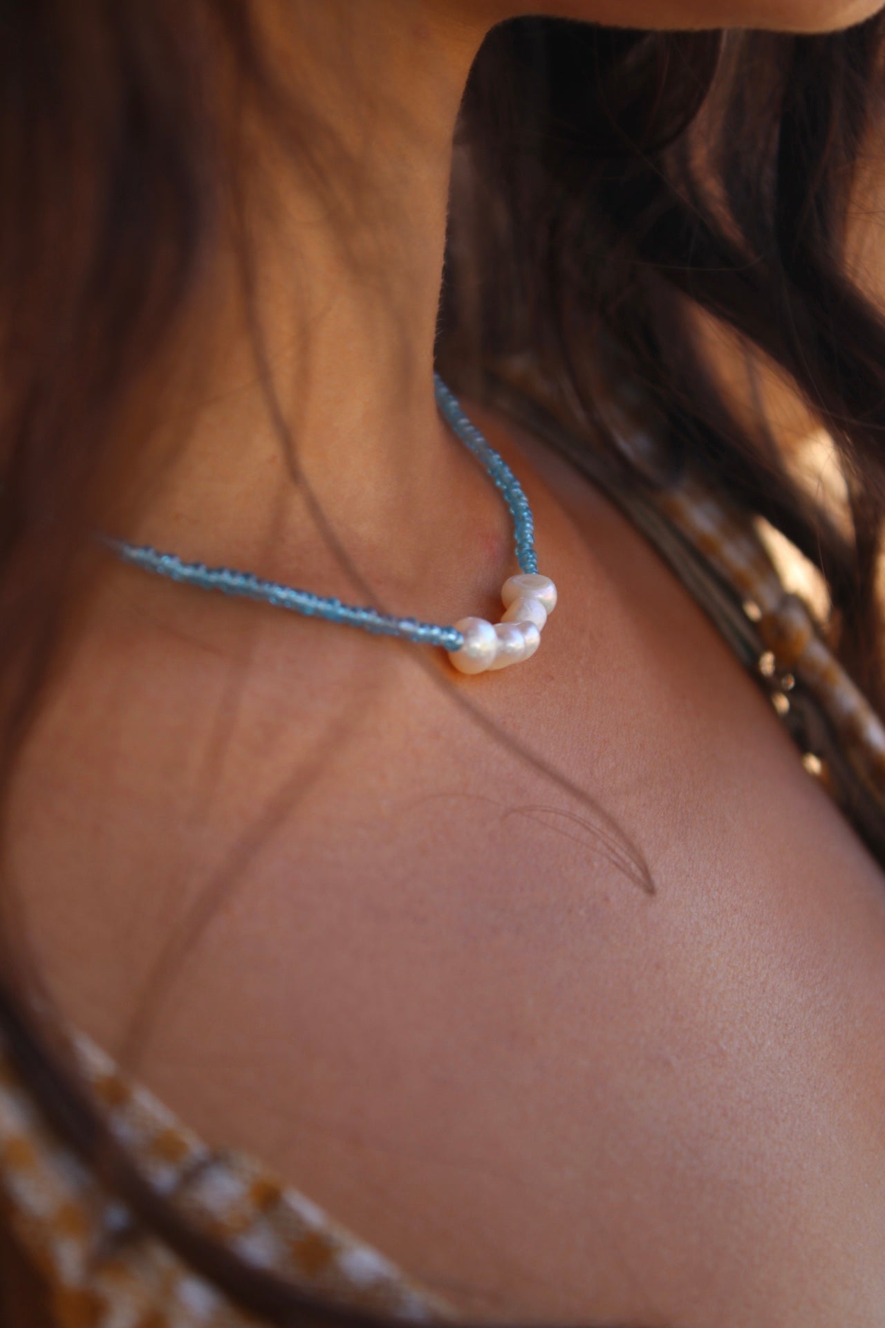 Icy blue pearl necklace