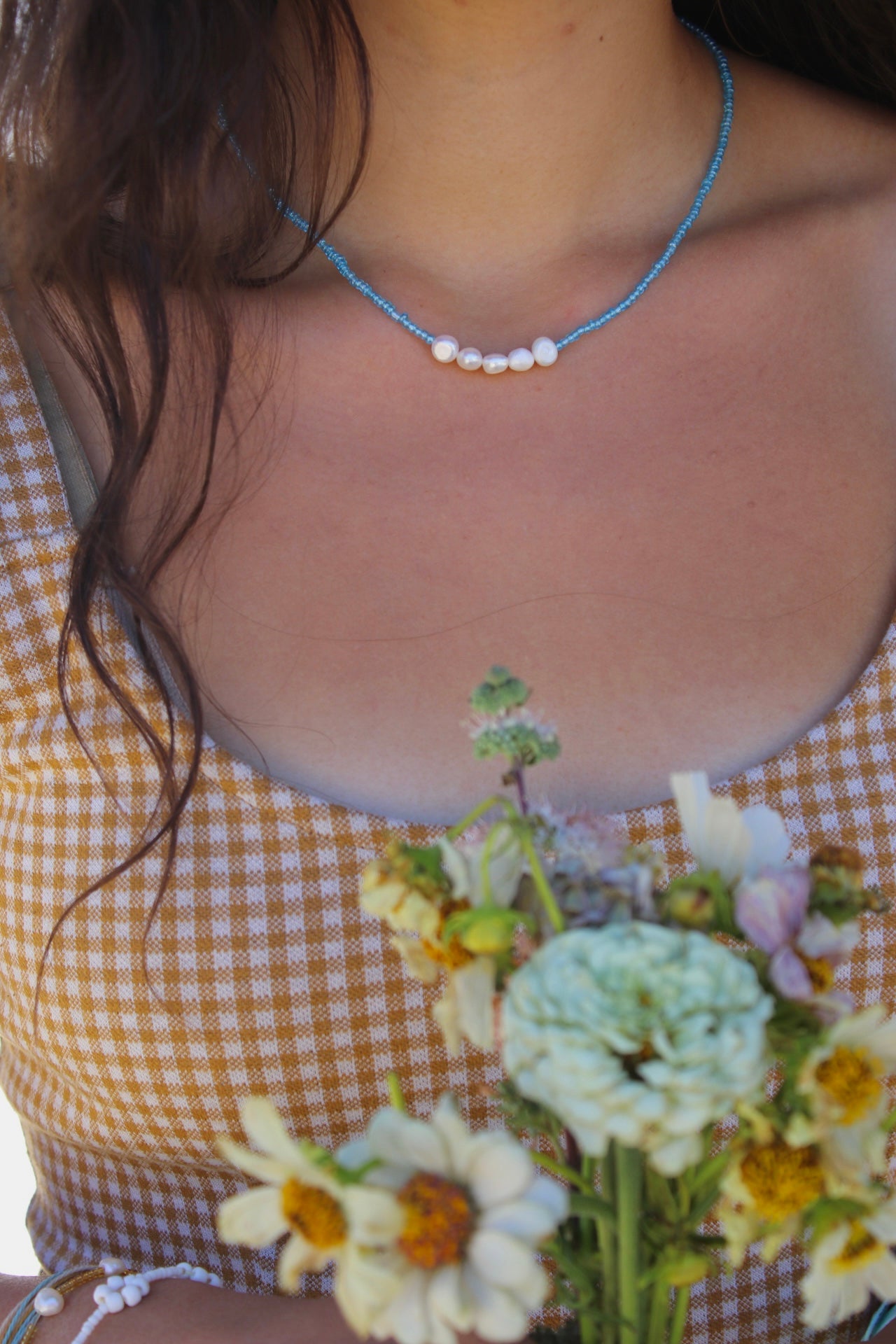 Icy blue pearl necklace
