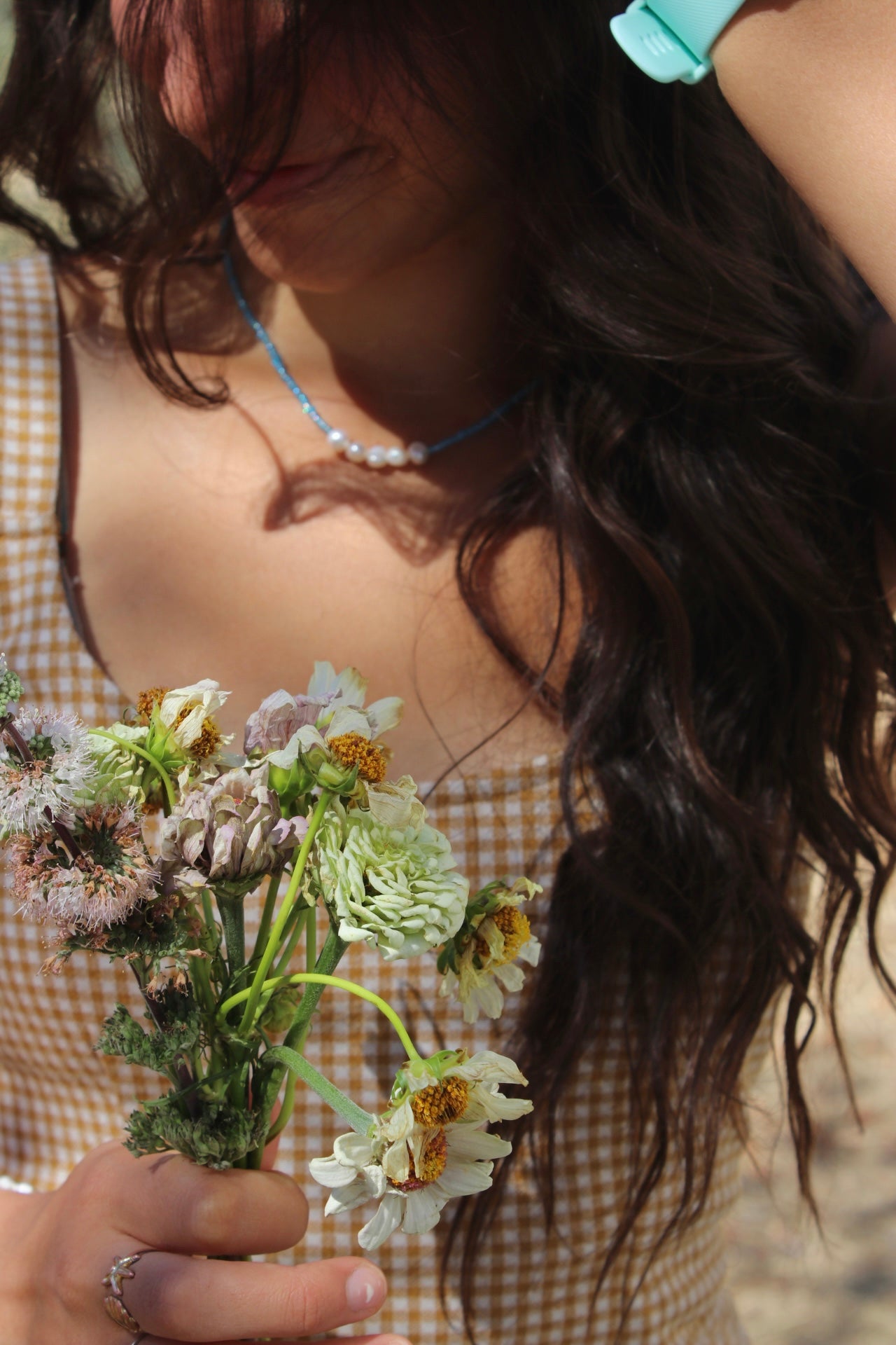 Icy blue pearl necklace
