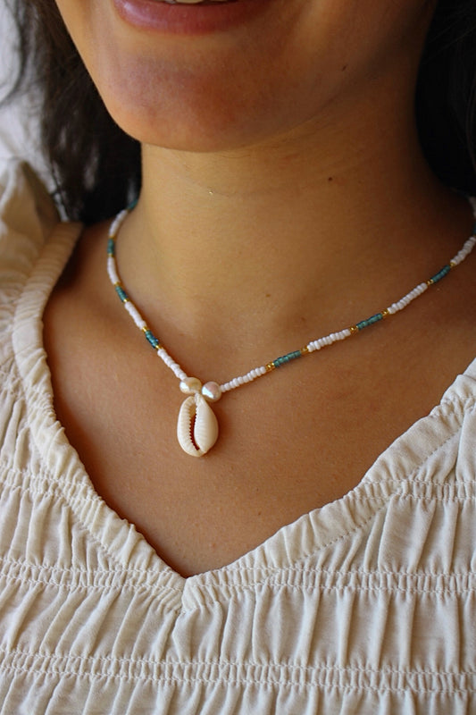 Blue cowrie shell necklace