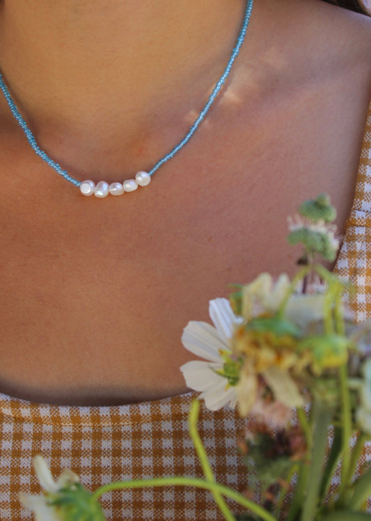 Icy blue pearl necklace